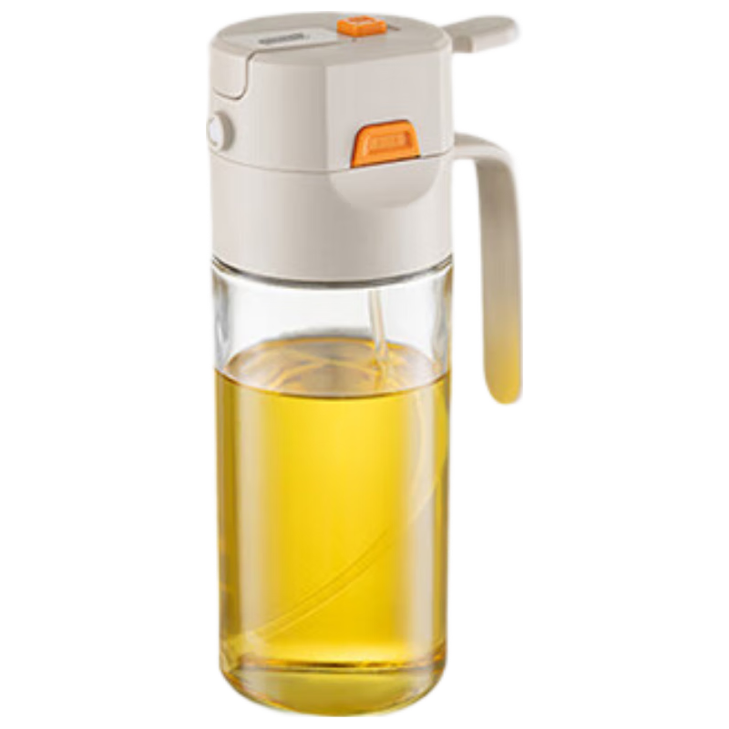 双枪油壶喷雾倒油喷油一体两用雾化食用油玻璃油壶厨房家用不挂油 喷倒两用580ml【一键按压开盖】