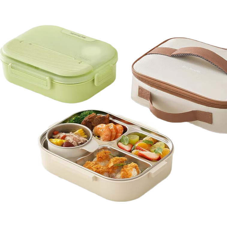 九阳（Joyoung）316L饭盒学生上班族便当盒送筷勺大容量四分格餐盒1500ML白