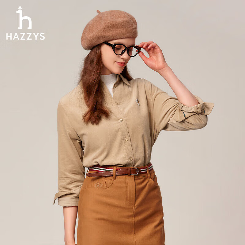 哈吉斯（HAZZYS）女装灯芯绒衬衫ASCSK1BDX03 米色BI 1