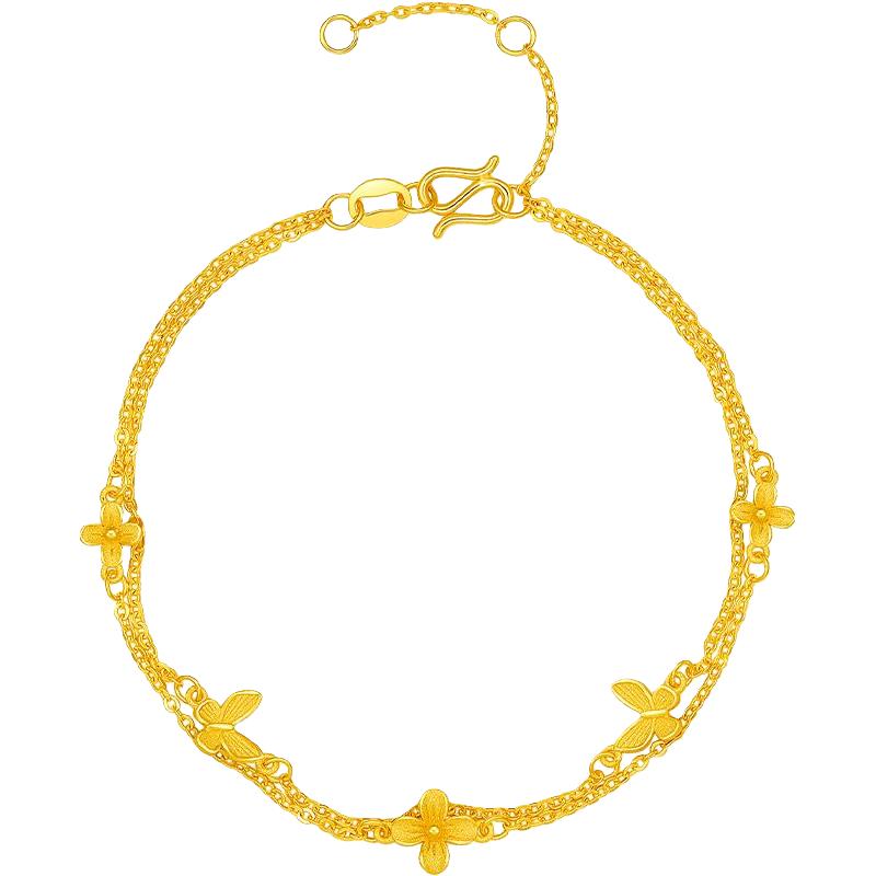 周六福 ZHOU LIU FU梦蝶足金999黄金手饰女 计价A0713018 约2.71g 16+3cm 母亲节礼物