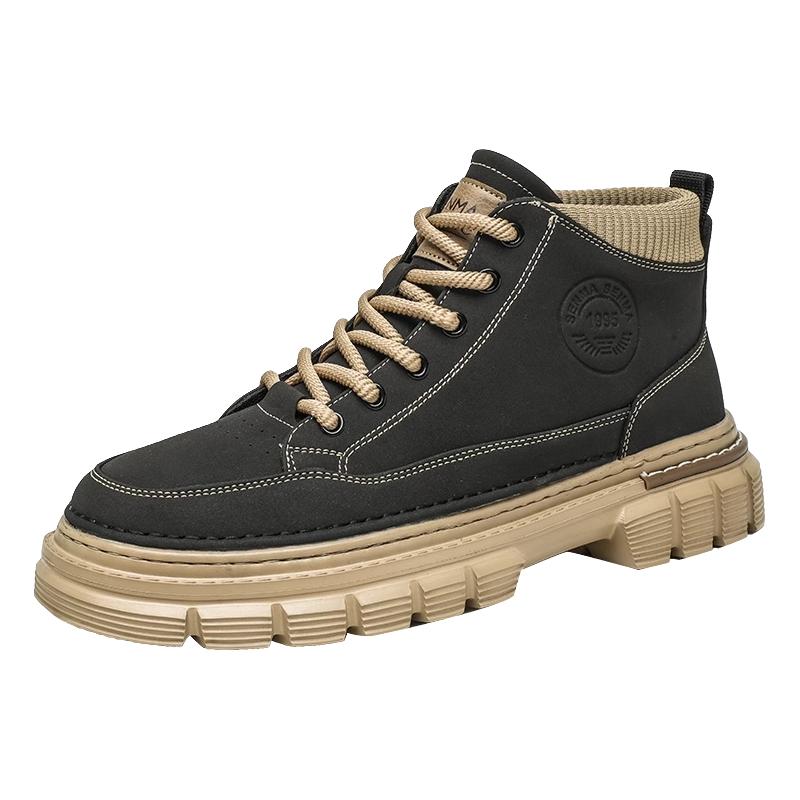 森马男鞋冬季高帮英伦风马丁靴黑色中帮皮鞋防水防滑复古工装潮鞋