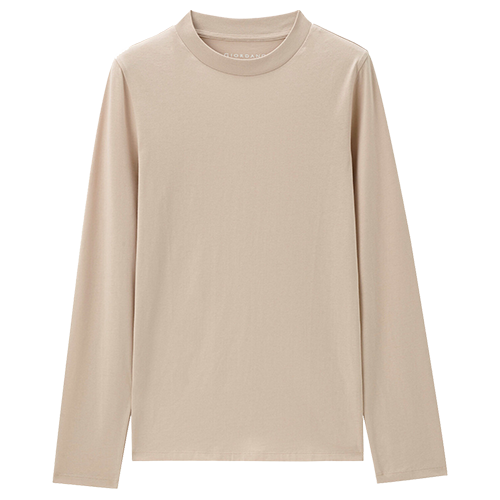 秋冬纯棉长袖t恤女纯色经典百搭半高领打底上衣女款T恤