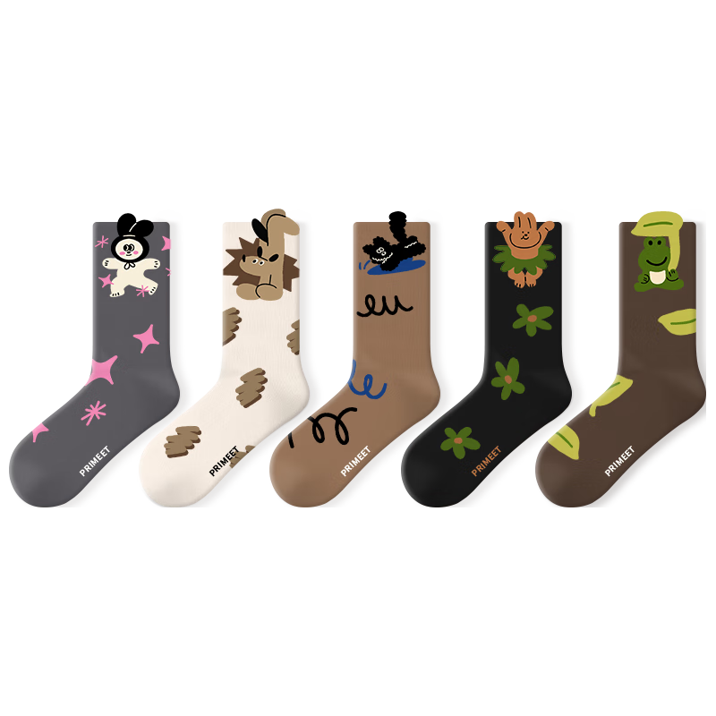 PRIMEET派米 袜子女【冬季】卡通花边中筒袜女生秋冬棉袜小众设计感长袜