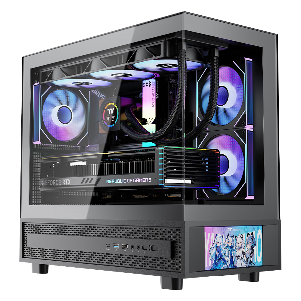 Thermaltake（Tt）钢影透S-M PRO 屏显版 海景房机箱 电脑主机 黑色（6寸显示屏/M-ATX主板/支持360水冷）
