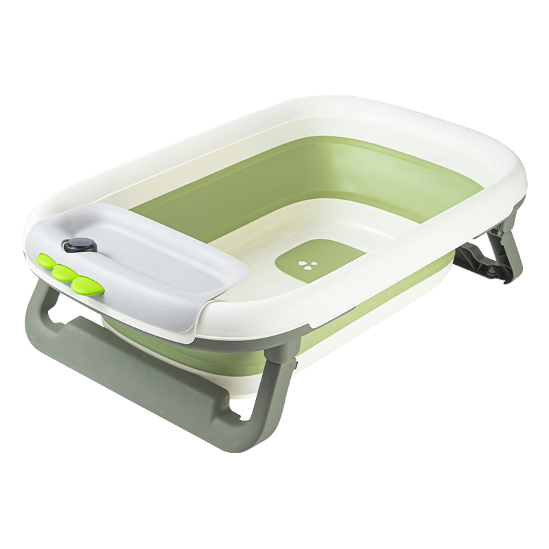 日康（rikang）婴儿洗澡盆 折叠盆宝宝电子感温坐浴盆带置物架RK-X1045-1 军绿色