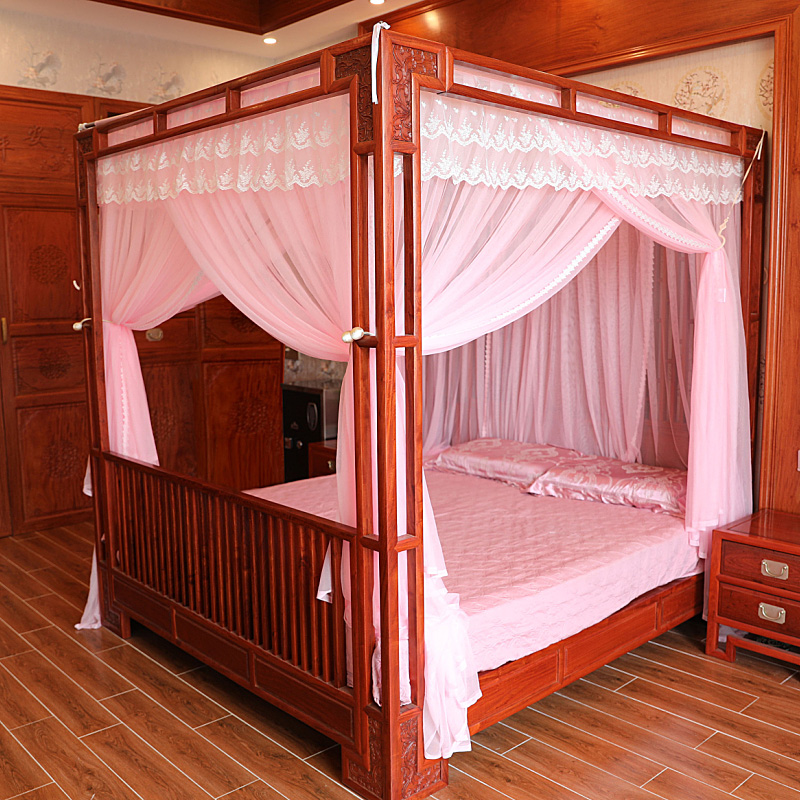 维美诗 架子床蚊帐家用免安装床帘老式床中式古典床传统床公主床幔宫廷 紫灰色 2m*