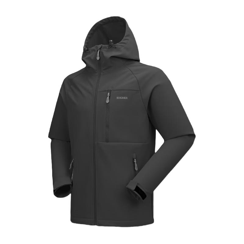 黑冰25秋冬男款徒步防风防泼水耐磨弹力连帽软壳上衣 贰壹 黑色 XL