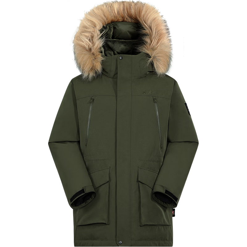 Pioneer Camp 拓路者 雪熊P棉派克棉服男中长款毛领连帽冬季新款保暖男士外套棉衣加厚 藏青