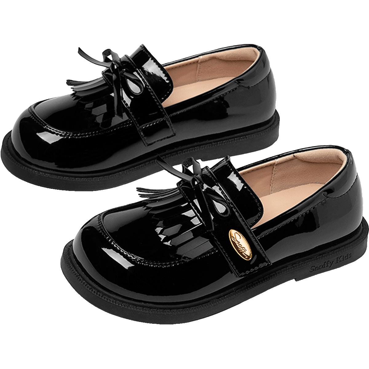 snoffy 英伦风乐福鞋黑色女童皮鞋春秋季儿童软底鞋时装鞋子