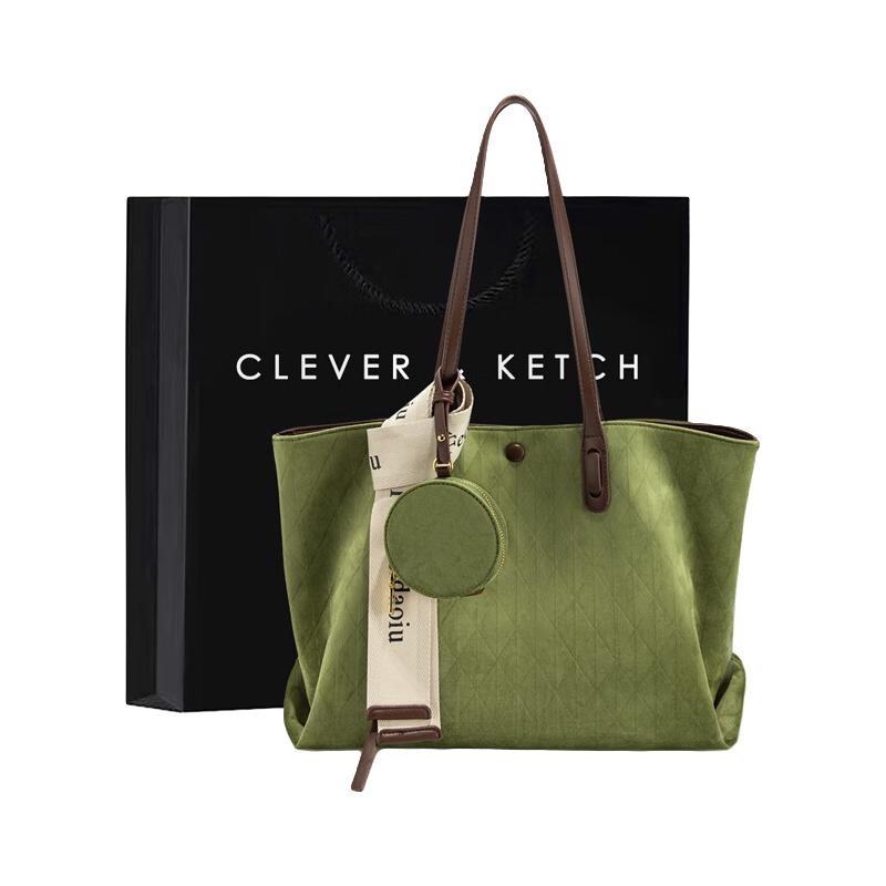 CLEVER & KETCH 包女包2024高级感大容量单肩包通勤大包托特包生日礼物送女友 绿色