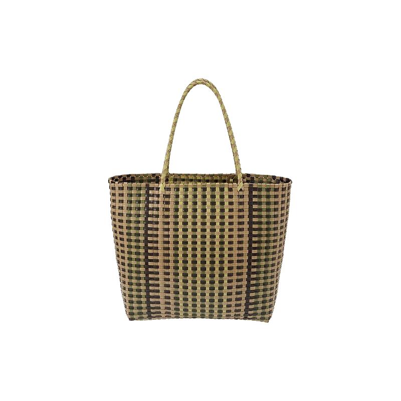 無印良品 MUJI（無印良品 ） 手包 环保材料手提包菜篮子织包 度假沙滩包  绿色格纹/大号(两种花色) NONE