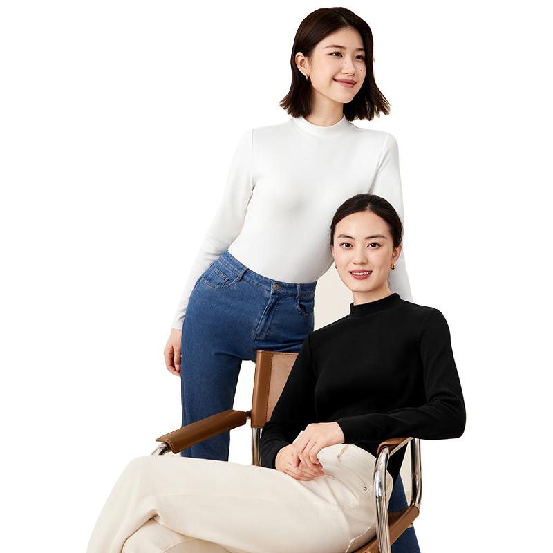 全棉时代女士风柔棉长袖T恤打底衫舒适修身上衣长袖2024年
