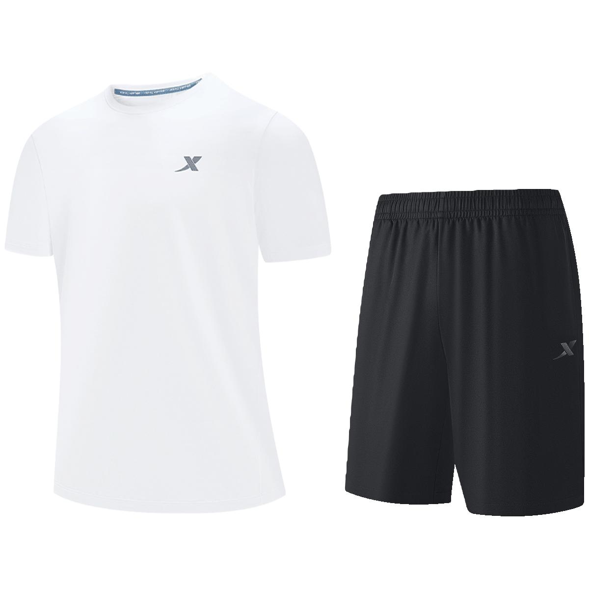 特步 XTEP【速干套装】运动套装男夏季透气跑步短袖短裤训练运动服男装