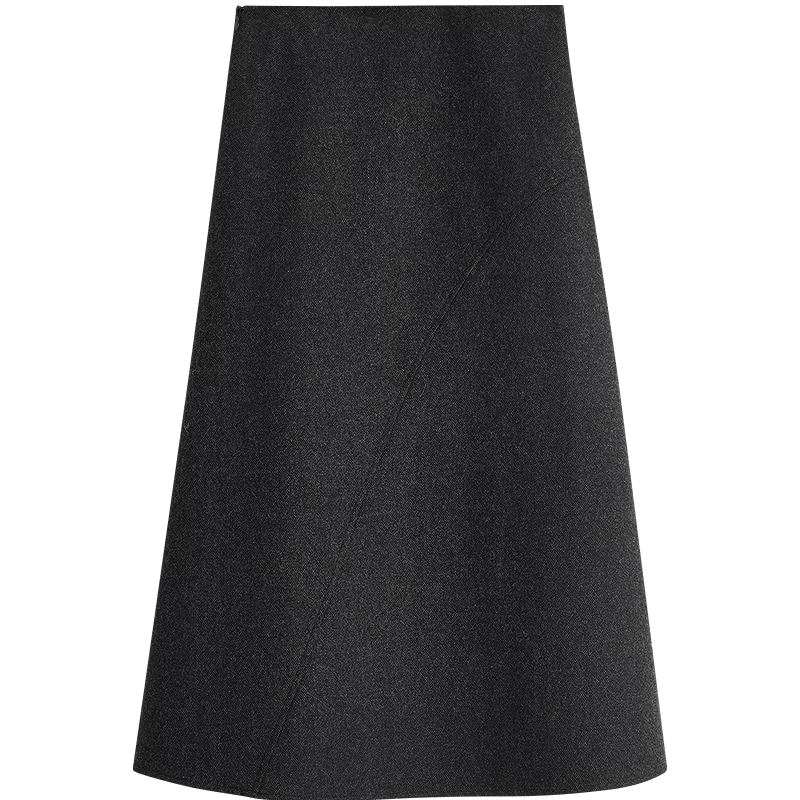 茵曼（INMAN）茵曼简约通勤黑色羊毛半身裙2025冬女装新款显瘦A字裙子 午夜黑