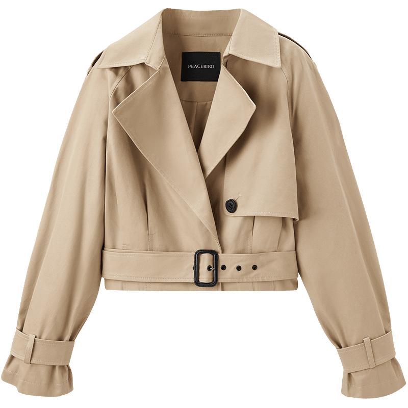 太平鸟 【截短风衣】春秋翻领都市休闲通勤风衣女