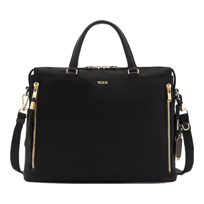 途明VOYAGEUR商务公文包经典牛皮革手提电脑包黑色拼金色0196620DGLD520