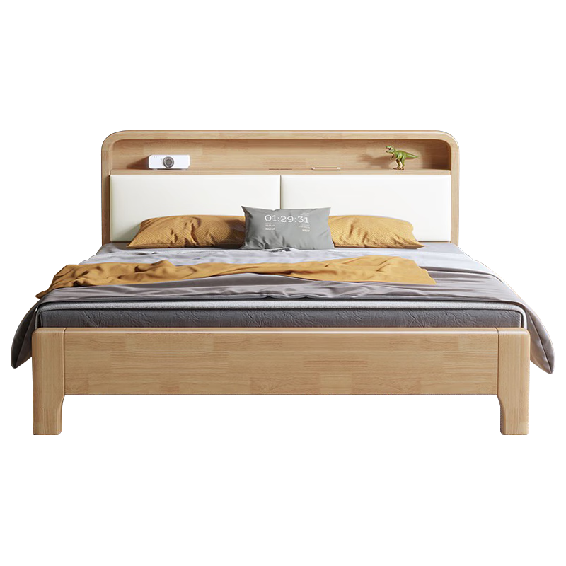 惠寻 京东自有品牌 简约中式床橡胶木实木床单人床双人床婚床主卧家具  1500mm*2000mm