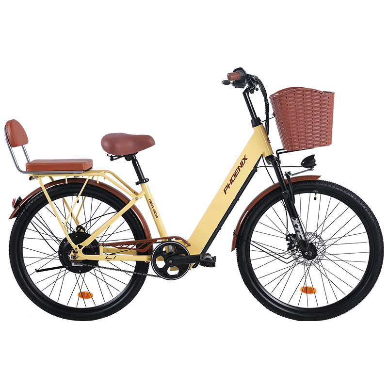 凤凰（Phoenix）新国标电动自行车成人锂电池助力车男女士小型电瓶车长续航电单车 L8米色/单速/26寸辐条轮 48V6AH电动续航24公里