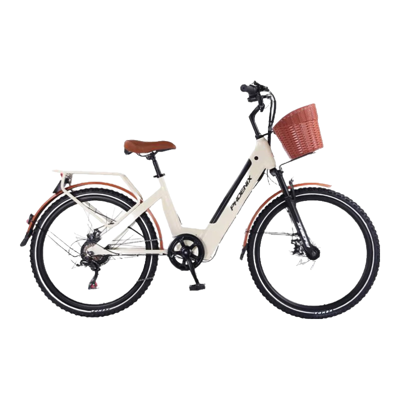  PHOENIX/凤凰 助力 电动自行车 锂电池  D1-26寸/米白色/单速/辐条轮 6AH