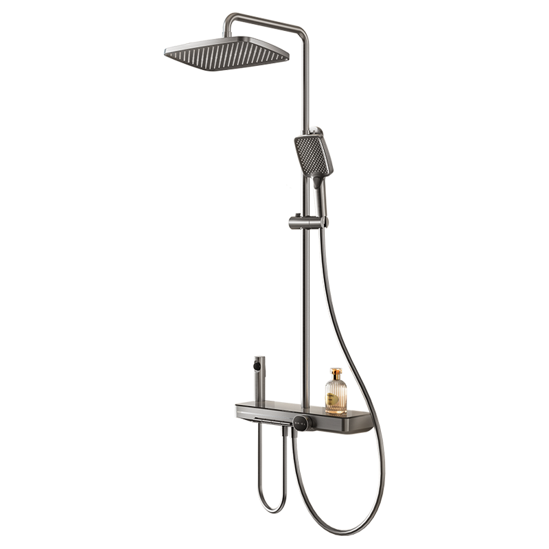 心海伽蓝（SHKL）淋浴花洒套装全套家用钢琴沐浴洗澡淋浴花洒喷头枪灰色 141650 冷热四功能-圆管枪灰