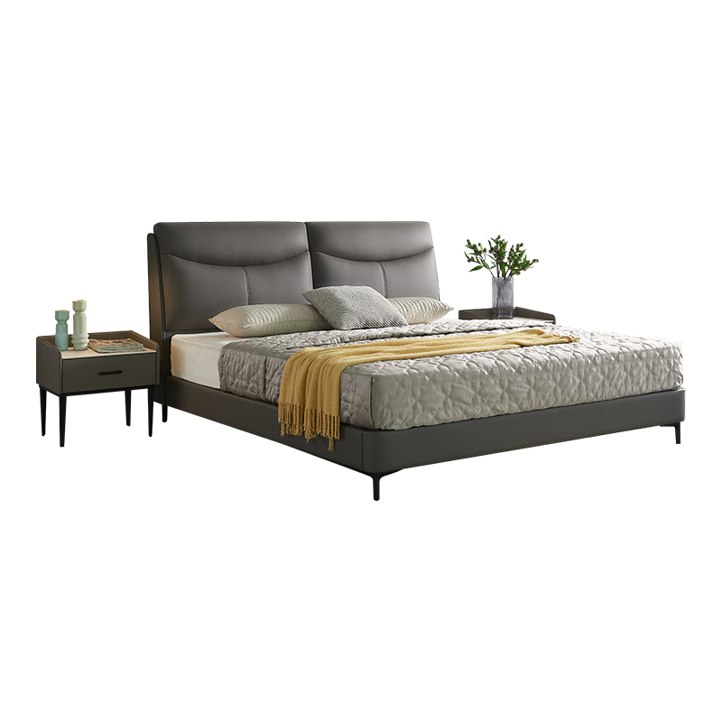 慕思（de RUCCI）真皮床现代简约主卧大床双人床软包 BCW1-072皮床 深米色 1.8*2米 齐边款（深米色）-BCW1-072