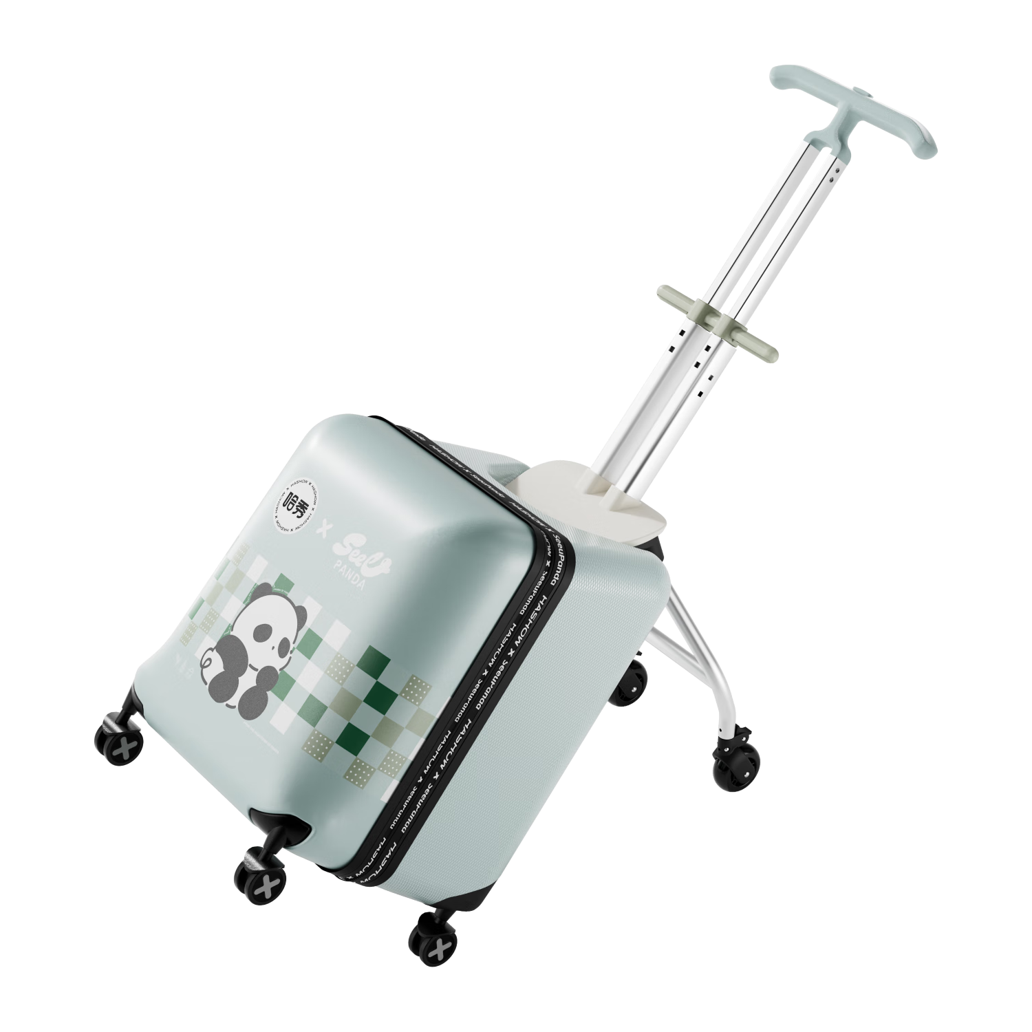 哈秀 HaxiuX1遛娃儿童箱包推车可坐骑溜娃可登机男女孩宝宝遛娃行李箱 胖达经典版