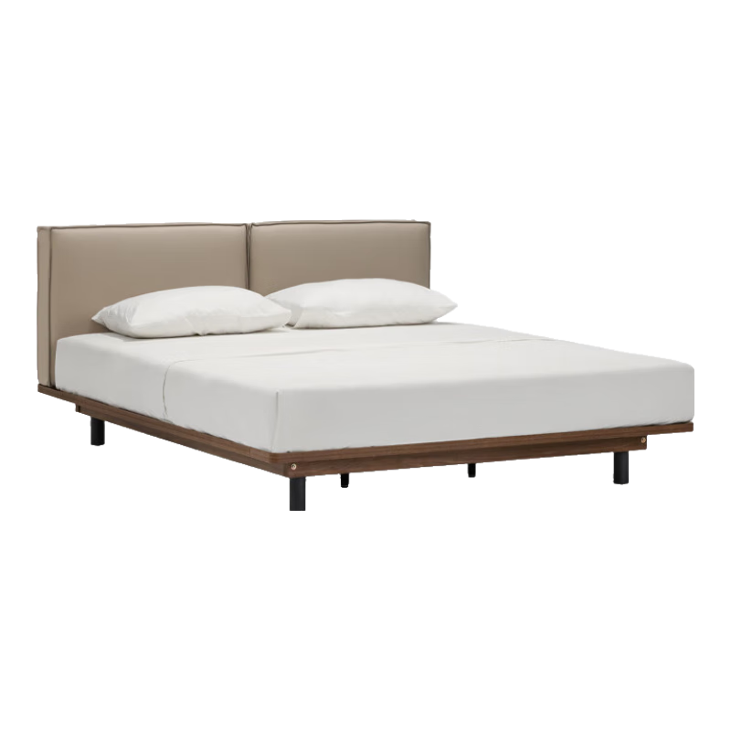 NORHOR北欧表情/简约日式榻榻米/NOVA真皮软靠平台齐边双人床/悬浮床 高背真皮款/米色 悬浮齐边结构1800mm*2000mm