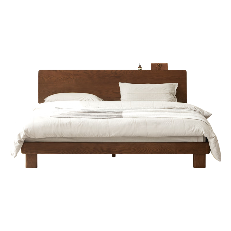原始原素 实木床现代简约1.8米橡木大床北欧夜灯双人床黑胡桃色-低体床