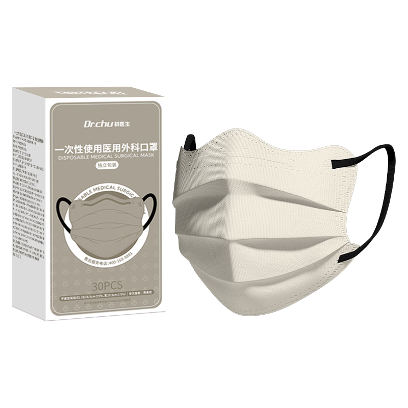  DR.CHU/初医生 独立包装 医用外科口罩  平面型耳挂式（XS、S、M、L）、平面型扣带式（XS、S、M、L）、折叠Ⅰ型耳挂式（M、L）、折叠Ⅱ型耳挂式（M、L） 【燕麦驼】30只【护眼角】