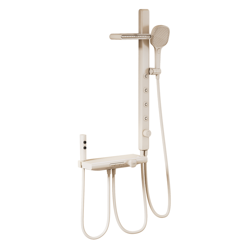 浪鲸（SSWW）卫浴简易淋浴花洒套装精铜主体自带喷枪浴室家用简约适配浴缸 奶白030D【冷热款+背肩喷】