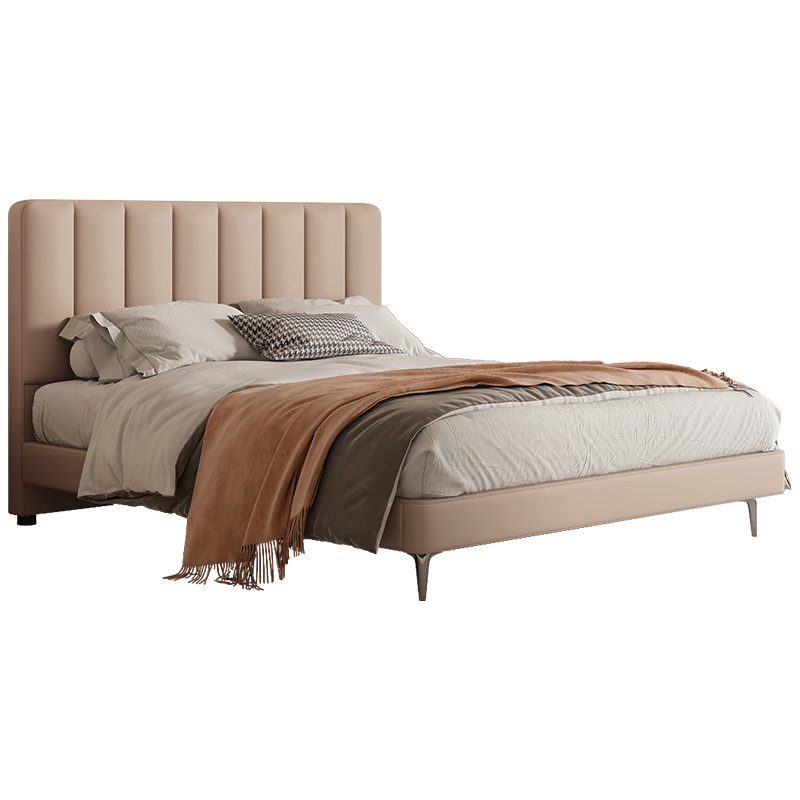 QM 曲美家居 20:00开始：QM 曲美家居 现代简约卧室软床 框架床-浅咖色  1.8*2.0m