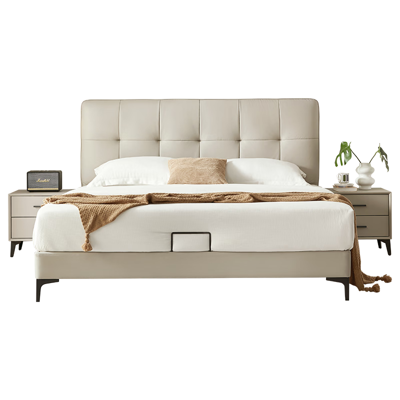 双虎现代简约实木床1.5米小户型轻奢主卧大床双人软包猫爪皮床23659J 【版】床 659B浅灰猫爪布-低箱1.8*2.0米