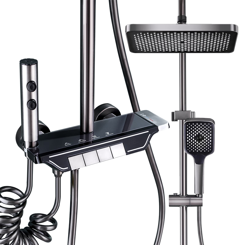 橱卫帮（CVBAB）淋浴花洒套装 智能数显带氛围灯水镀枪灰色四功能花洒全套CV3556