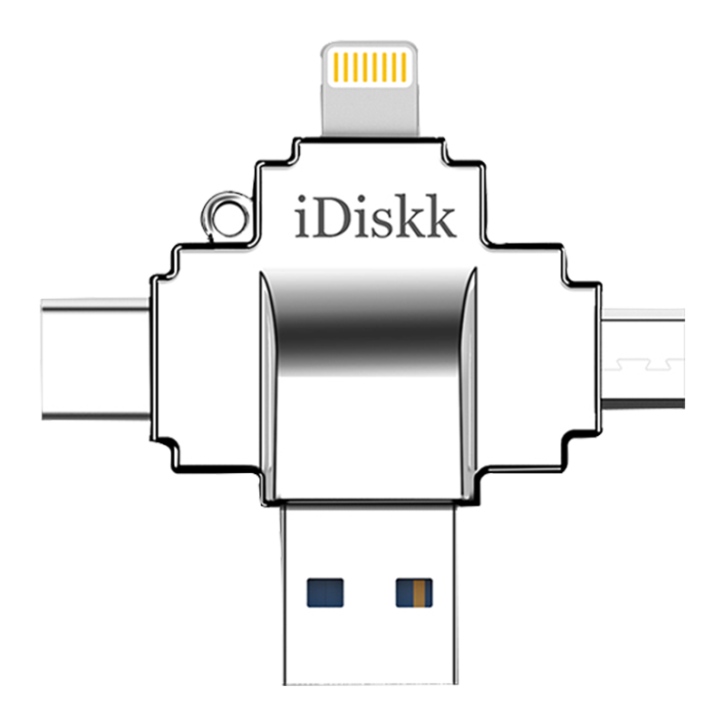 iDiskk U022 USB 3.0 U盘 银色 64GB USB/Type-C/Micro USB/苹果lightning接口四口