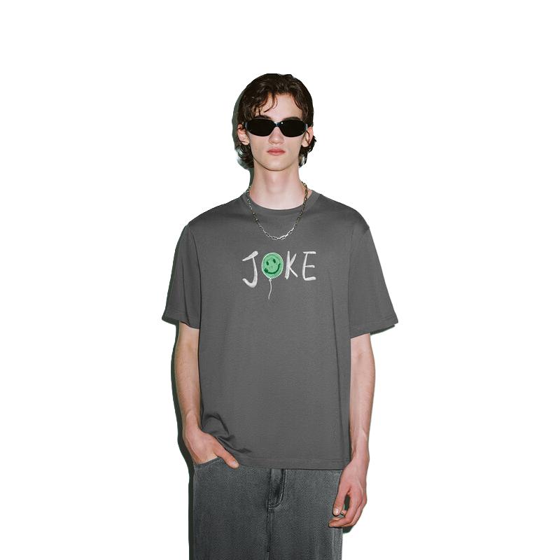 UR秋季男装街潮撞色笑脸字母印花短袖T恤UMY440011 冷灰 XS