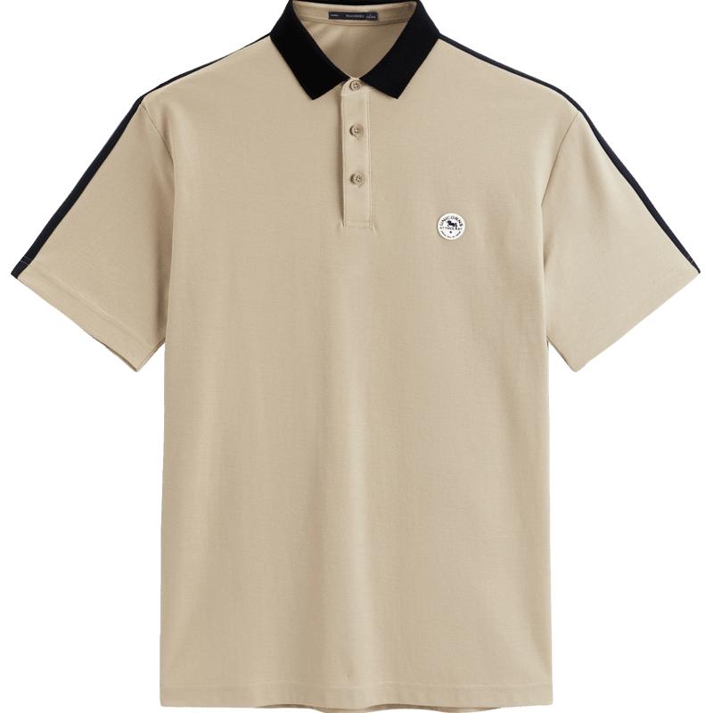 【凉感速干】太平鸟男装奥莱冰氧酷polo时尚撞色拼条夏翻领t恤