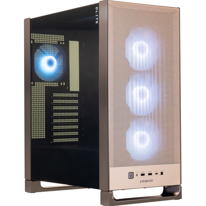 INWIN迎广DLITE摩卡棕 台式电脑机箱 标配4颗风扇/集线器/20GbpsType-C 支持ATX主板 可背插 360水冷