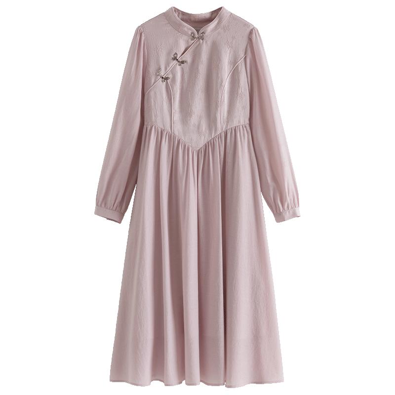 独束大码女装【新中式系列】气质修身连衣裙秋装国风盘扣裙子 水墨黑 L