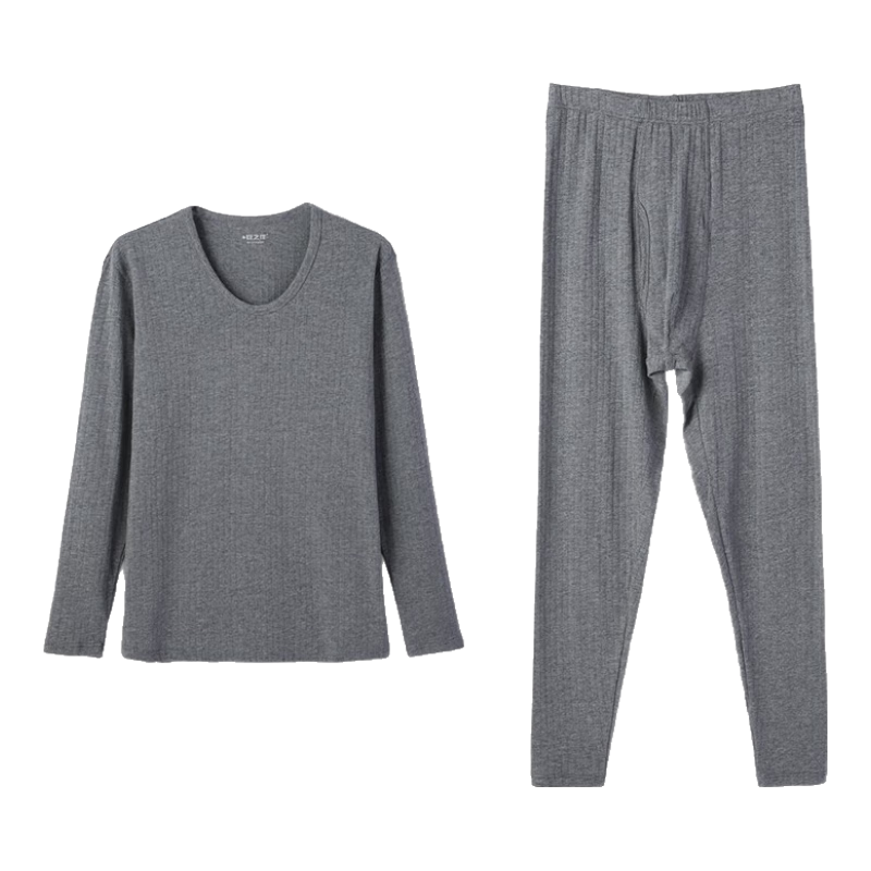 安之伴保暖内衣男秋冬亲肤棉简约纯色保暖透气休闲圆领男士秋衣秋裤套装 黑色 L