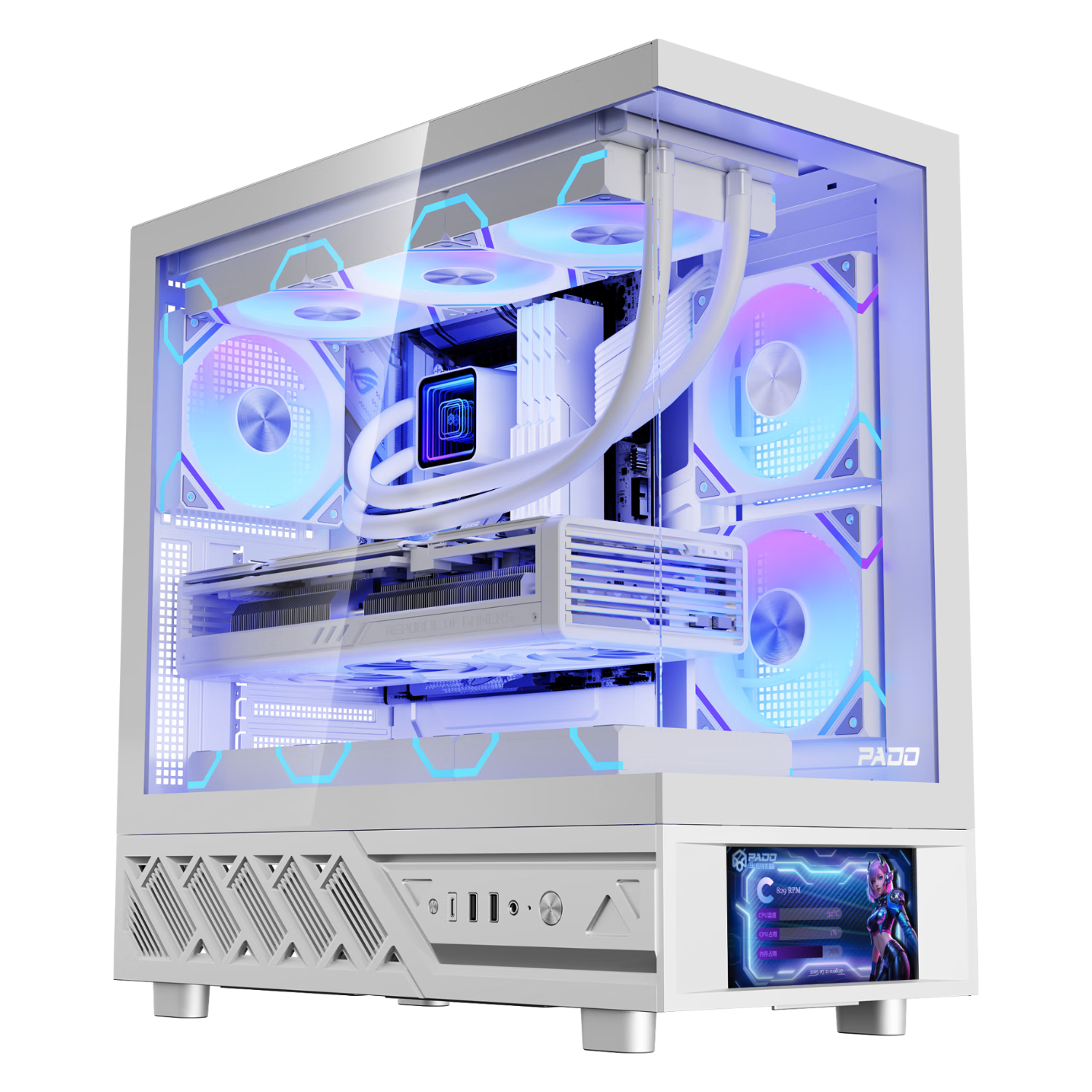半岛铁盒（PADO）应龙沧溟 屏显版 白色 ATX 游戏电脑台式机箱/支持360水冷/带6吋LCD副屏/270°海景房/5090显卡 沧溟6吋LCD白色海景房ATX