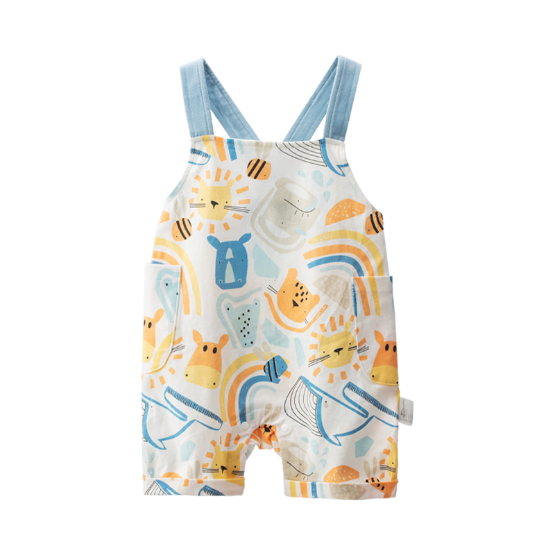 欢喜小熊婴儿背带裤儿童夏季纯棉吊带裤女童男童帅气薄款夏装宝宝休闲裤子 缤纷乐园 蔚蓝 73(建议7-9个月.身高66-73cm)