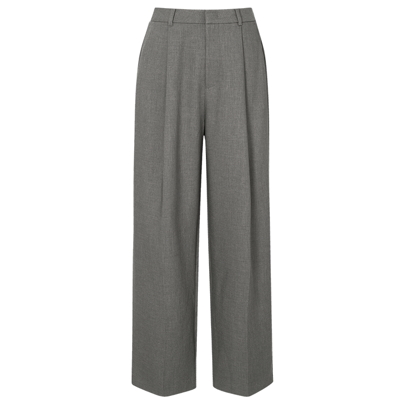 诗凡黎灰色直筒西装休闲裤2024春小个子黑色垂坠感长裤女