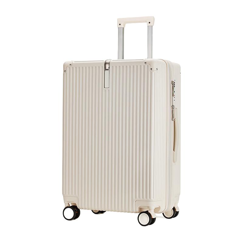 七匹狼行李箱大容量防爆拉链旅行箱男女学生密码箱拉杆箱出差飞机登机箱 米白 20寸