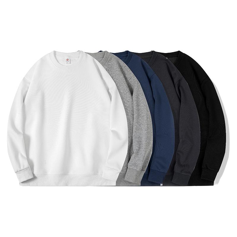 美式420G重磅长袖t恤男秋冬季内搭宽松纯色白打底衫加绒圆领卫衣