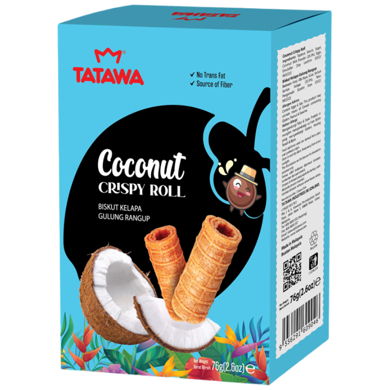TATAWA马来西亚进口椰子松脆卷热加工糕点76g馋嘴零食小吃