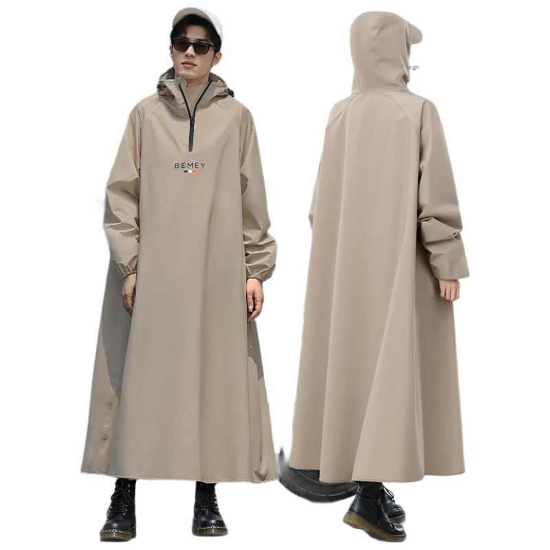 正招电动车雨衣长款人车分离风衣式防暴雨成人摩托车单人骑行雨披 香草色【加高领口+加长不湿脚】 2XL码（180~190cm）