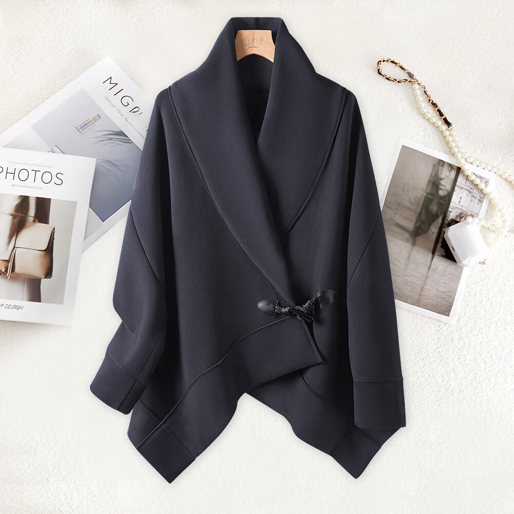 丝柏舍翻领外套2025秋装新款女装通勤拼接牛角扣宽松款上衣