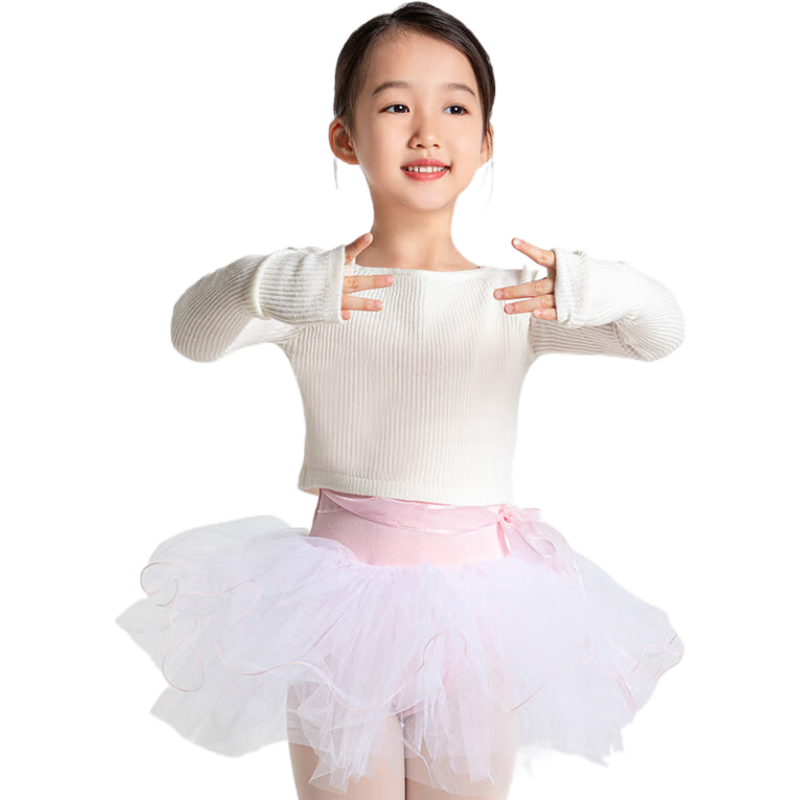 SANSHA 三沙 儿童舞蹈练功服 长袖芭蕾舞针织上衣外套表演 白色 L-XL