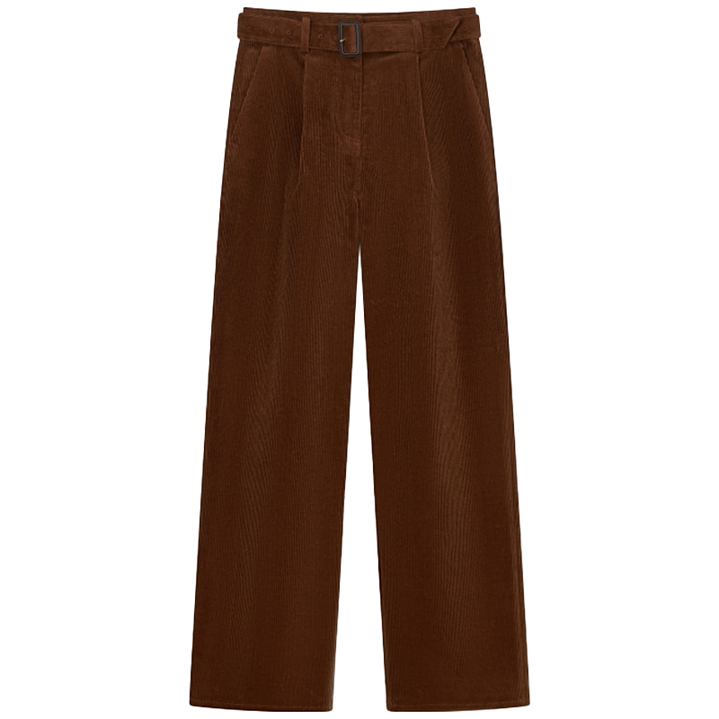 小熊春秋款复古灯芯绒高腰直筒黑色长裤休闲裤女装