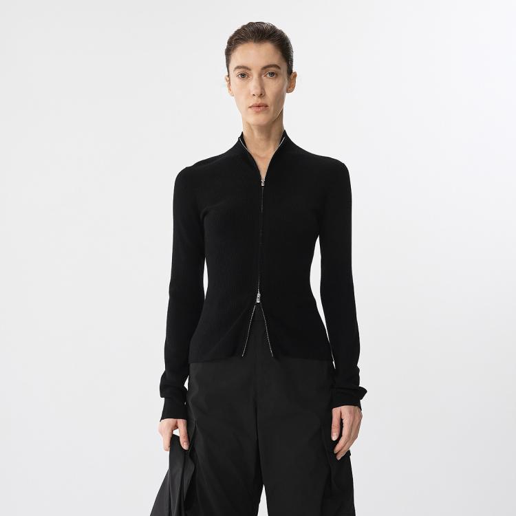 江南布衣 JNBY 春毛针织衫修身开襟半高领毛衫女